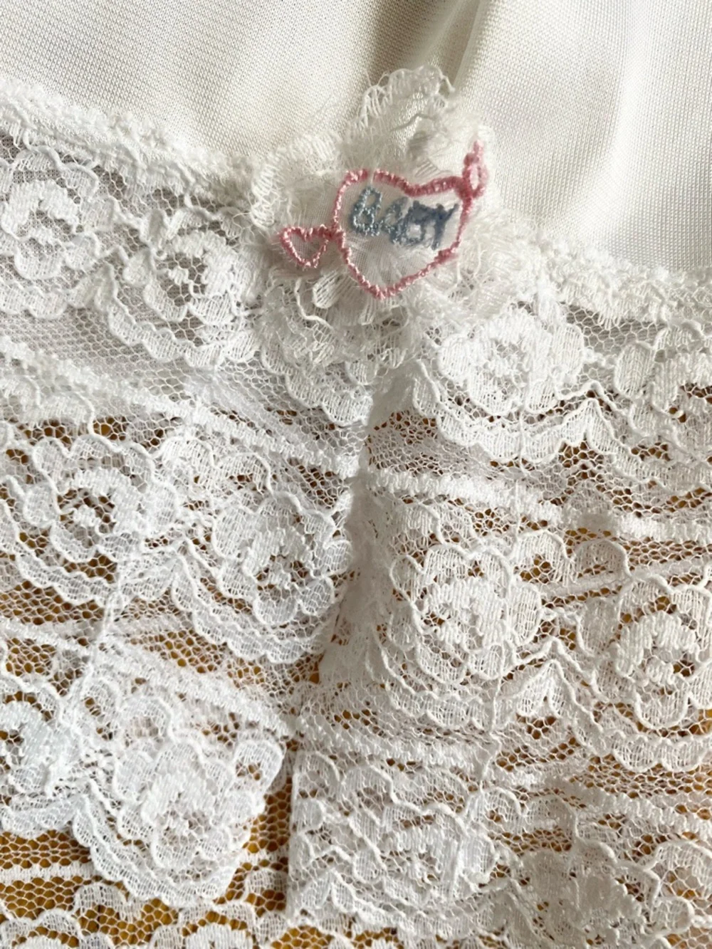 Vintage 80s Maternity Half Slip *Large* LOVEPATS White Nylon Lace Slip - Picture 3 of 6